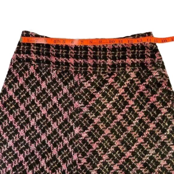 INC Pink and Brown Tweed A Line Skirt Textured Plaid Classic Style Size 8P - Picture 6 of 11
